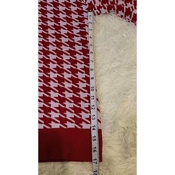 VIISHOW Womens Red And White Houndstooth Cardigan Large Christmas Holiday EUC - Picture 6 of 9